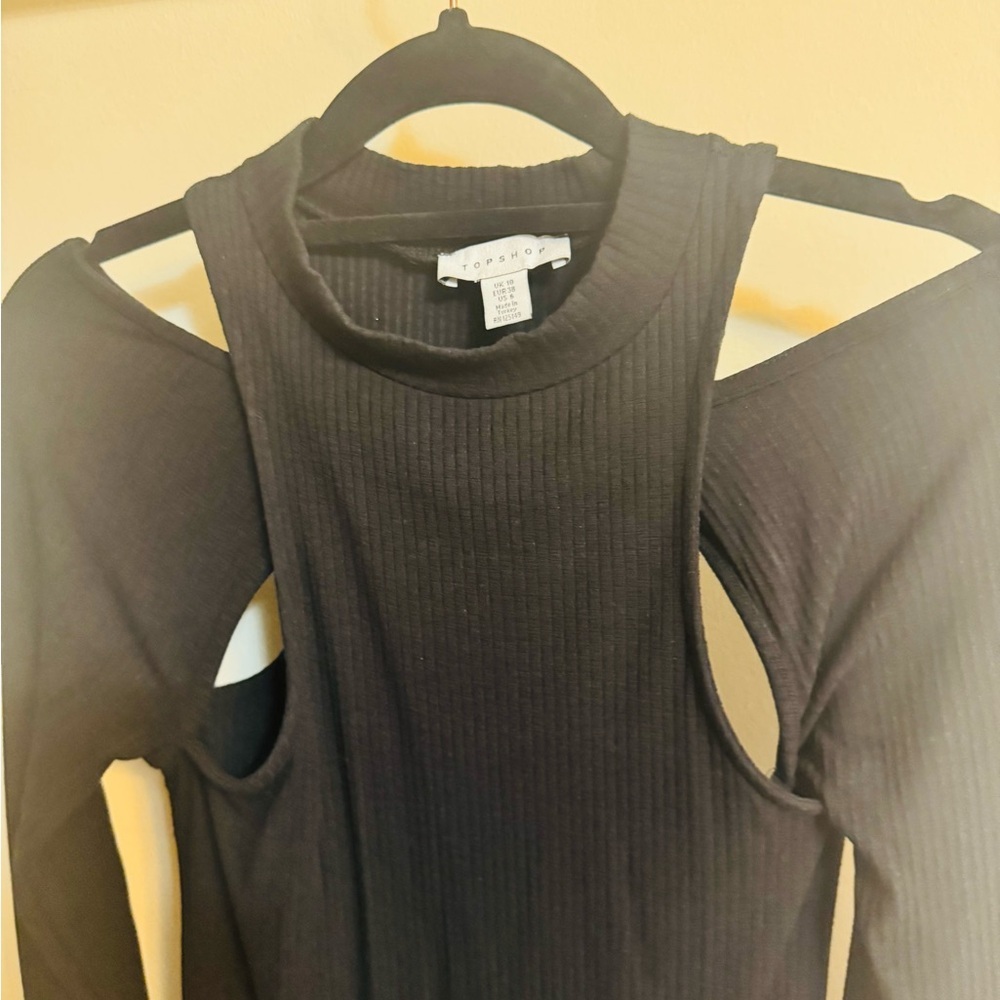 Topshop knit cold shoulder Black Long Sleeve Dress - Picture 3 of 5